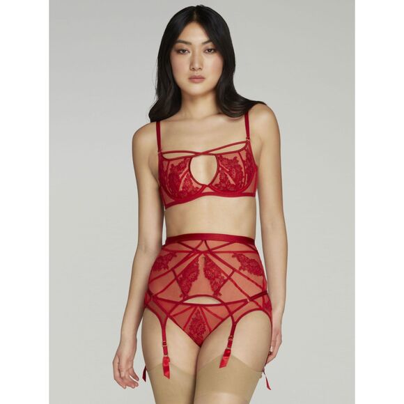 AGENT PROVOCATEUR DEMELZA Red 3 Piece Lingerie Set 36E or 36DD/4/5 - Picture 2 of 8